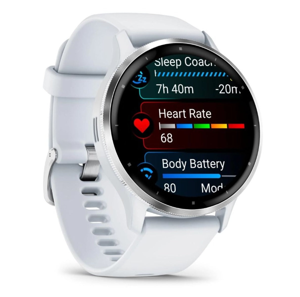 Garmin Venu 3 Sports Watch - Silver Stainless Steel Bezel with Whitestone Case and Silicone Band