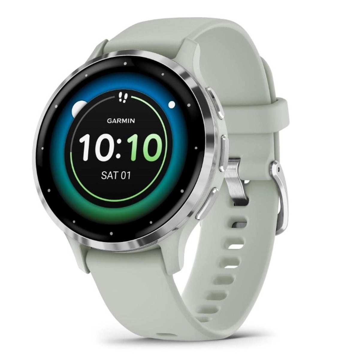 Garmin Venu 3S Sports Watch - Silver Stainless Steel Bezel with Sage Grey Case and Silicone Band