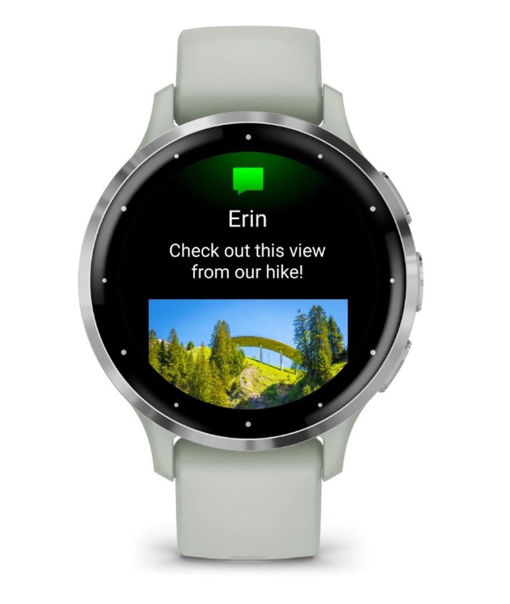 Garmin Venu 3S Sports Watch - Silver Stainless Steel Bezel with Sage Grey Case and Silicone Band