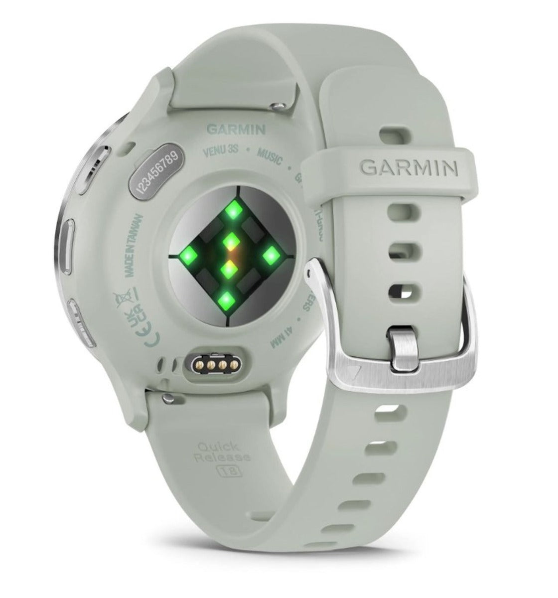 Garmin Venu 3S Sports Watch - Silver Stainless Steel Bezel with Sage Grey Case and Silicone Band