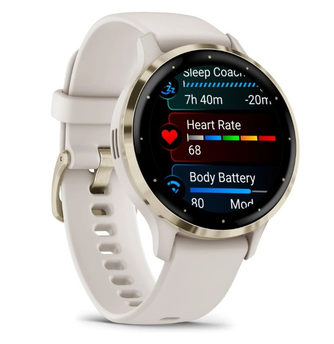 Garmin Venu 3S Sports Watch - Soft Gold Stainless Steel Bezel with Ivory Case and Silicone Band