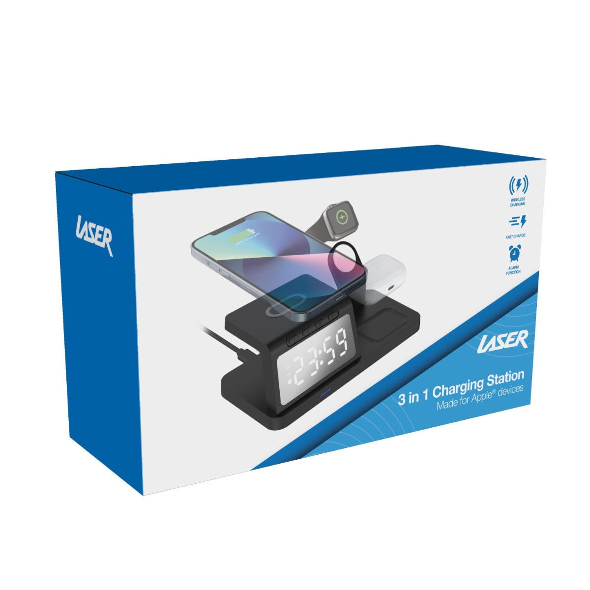Laser 3 in 1 Charging Station with Alarm Clock