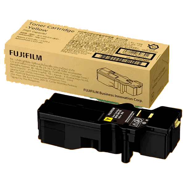 Fujifilm toner cartridge with packaging on a transparent background