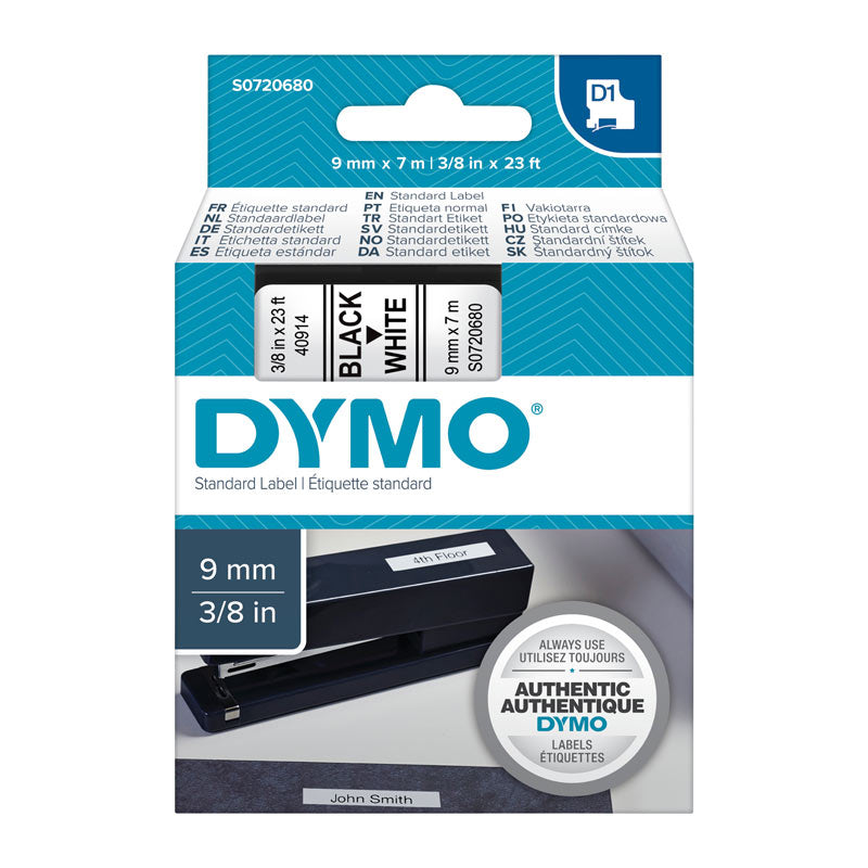 D1 Blk on Wht 9mm x7m Tape
