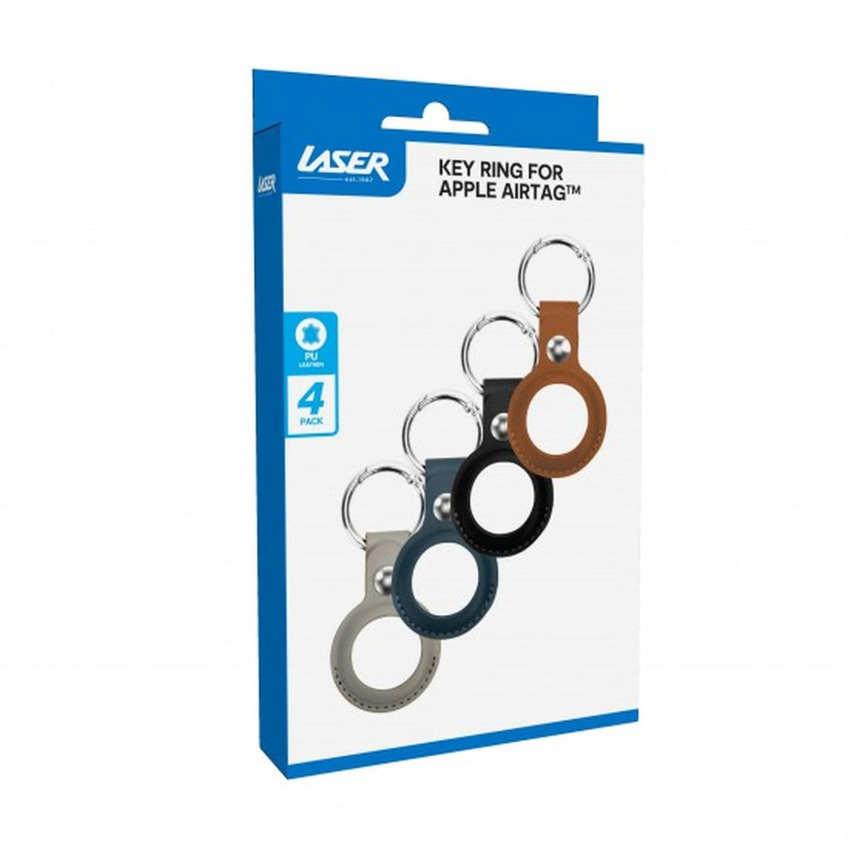 Laser PU Leather Key Ring for Apple AirTag - Multi Colour 4 Pack