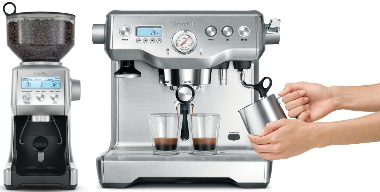 Breville - The Dynamic Duo: Dual Boiler Coffee Machine and Smart Grinder Pro - Chrome