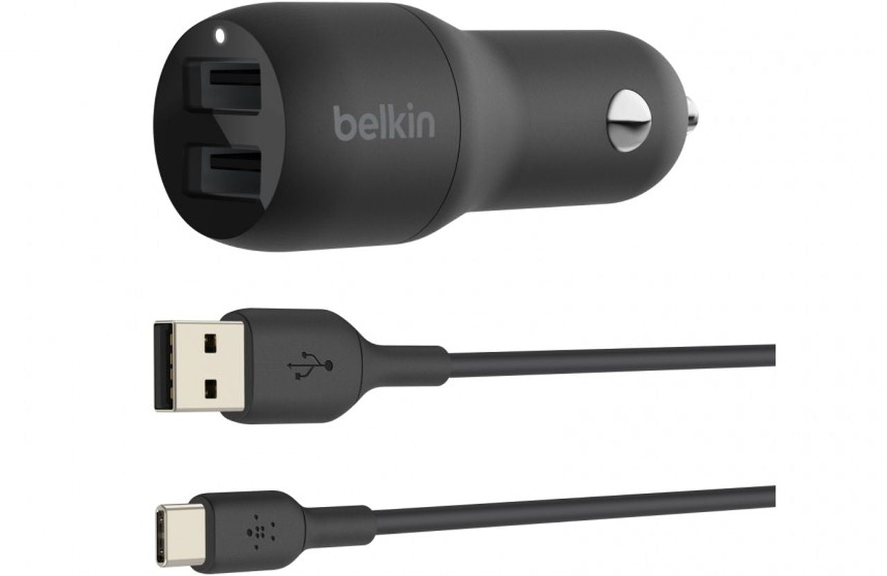 Belkin BoostCharge 24W Dual USB-A Car Charger + USB-A to USB-C Cable