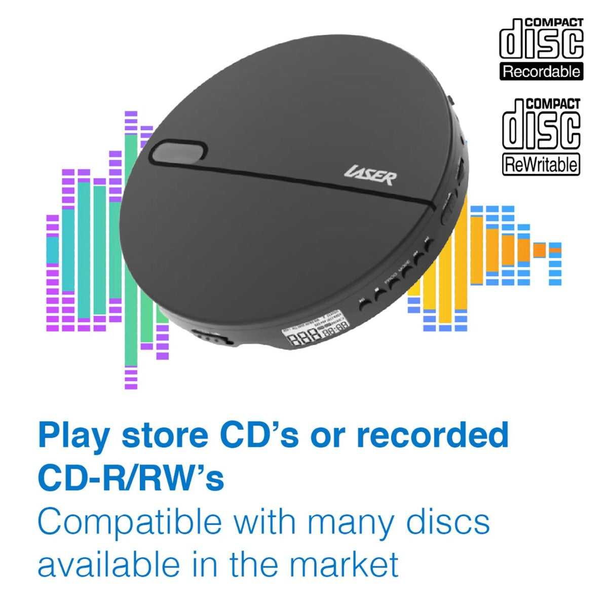 Laser - Portable CD MP3 Player w Anti-Skip Tech & Headphones