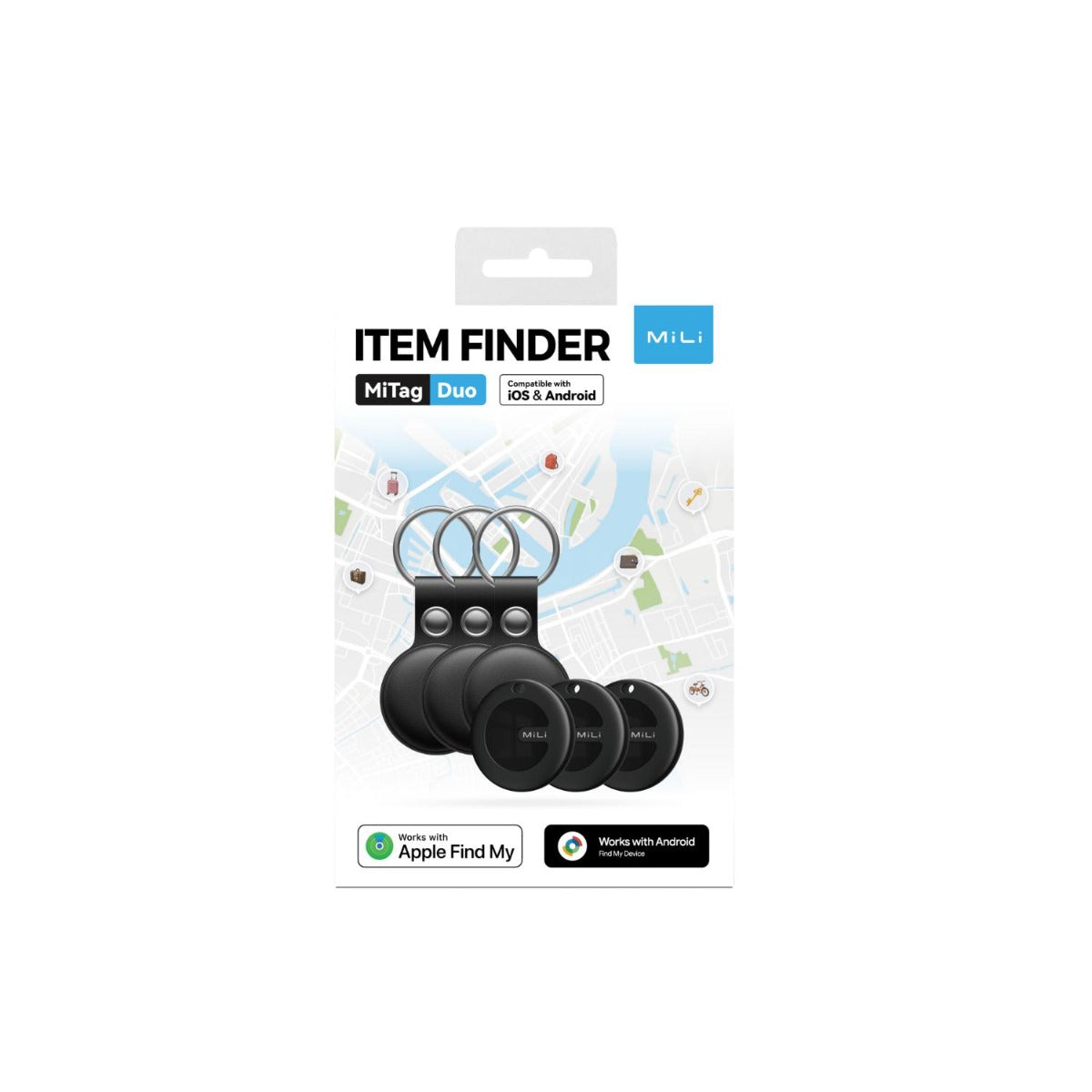 Mili - MiTag Duo Leather Case Black - 3 Pack