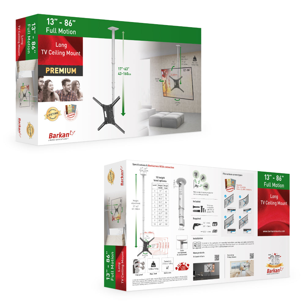 Barkan - 13" - 86" Long TV Ceiling Mount - Wholesales Supply