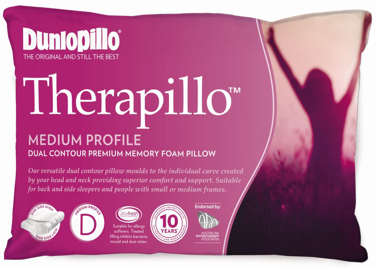 Dunlopillo - Therapillo Premium Medium Profile Dual Contour Memory Foam Pillow - White - Wholesales Supply