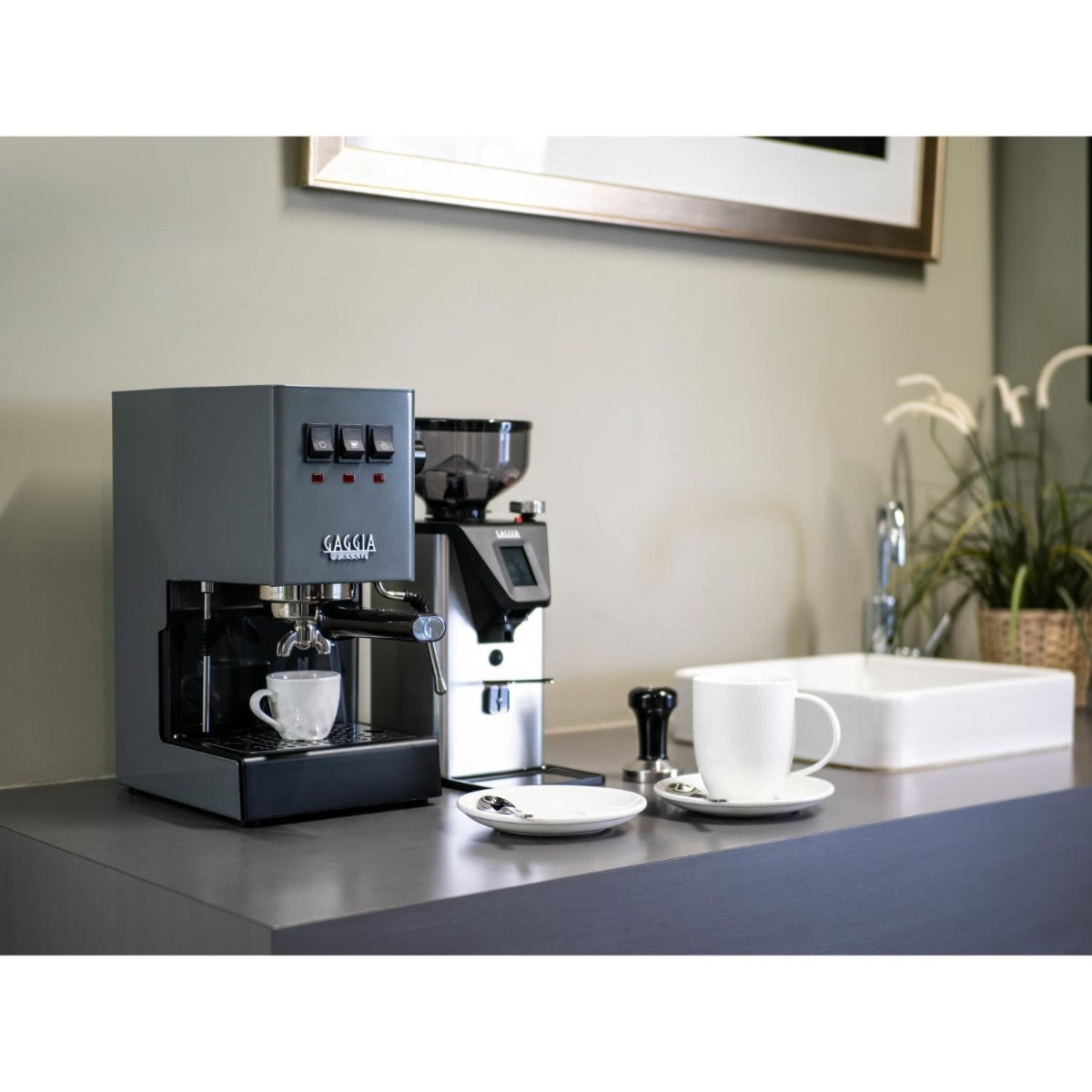 Gaggia - Classic E24 Manual Machine - Grey RI9481/16 + Premium Grinder MDF55 - Wholesales Supply