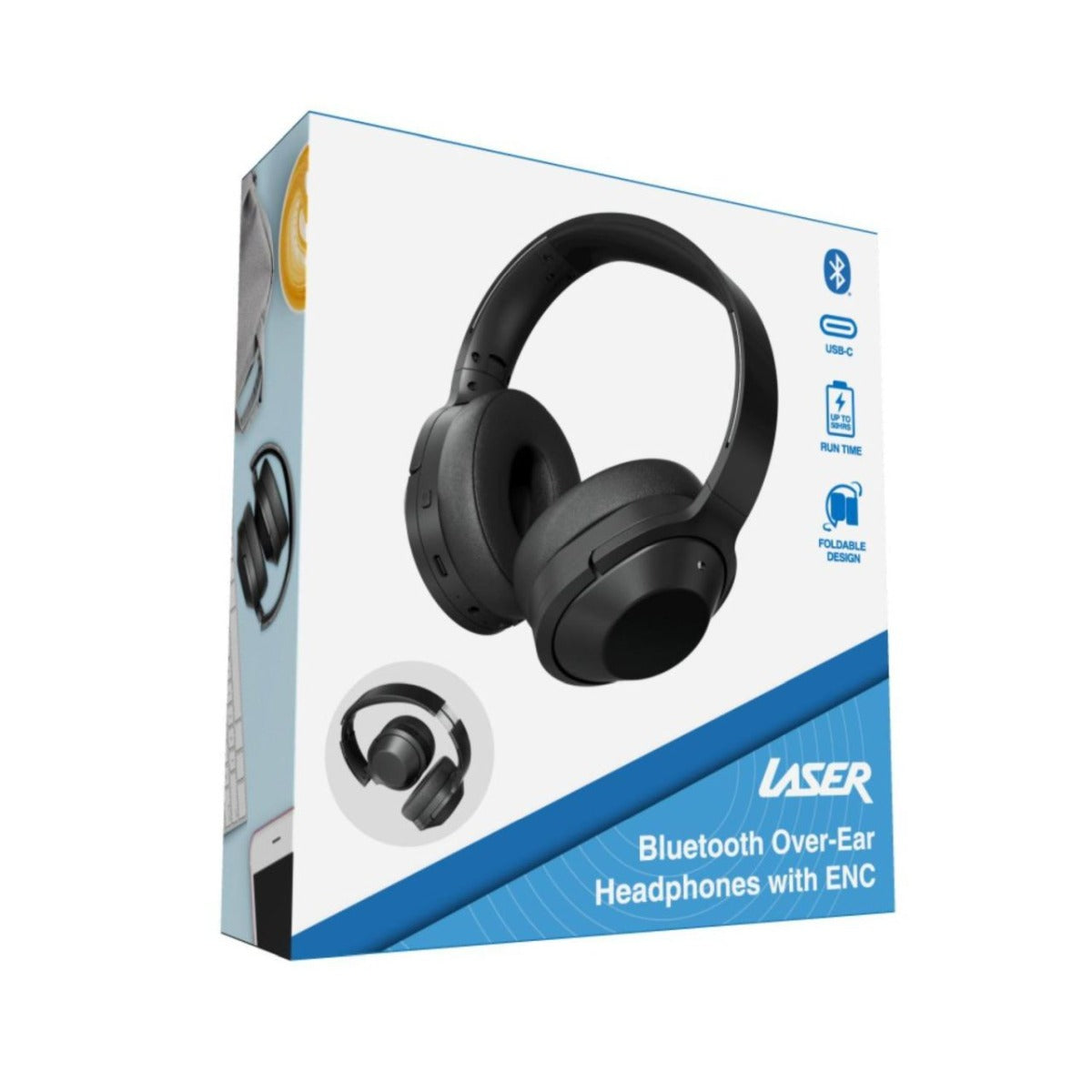Laser - Bluetooth Headphone OverEar with ENC - Black - Wholesales Supply
