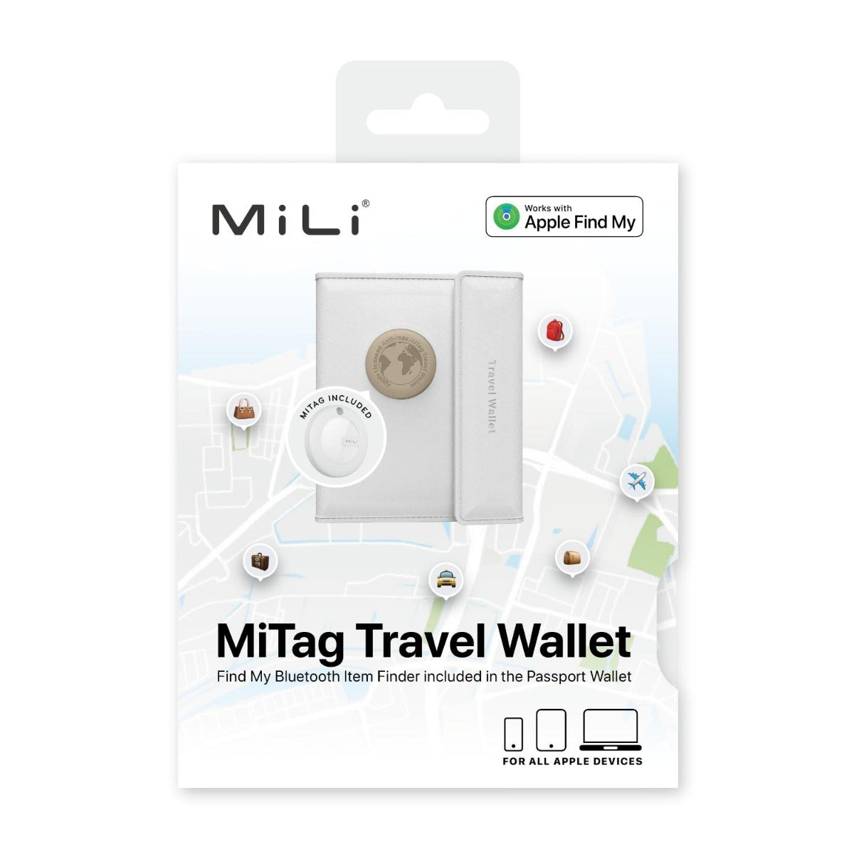 Mili - MiTag Travel Wallet - White - Wholesales Supply