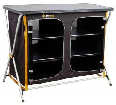 OzTrail - Deluxe Folding 3-Shelf Double Cupboard - Grey - Wholesales Supply