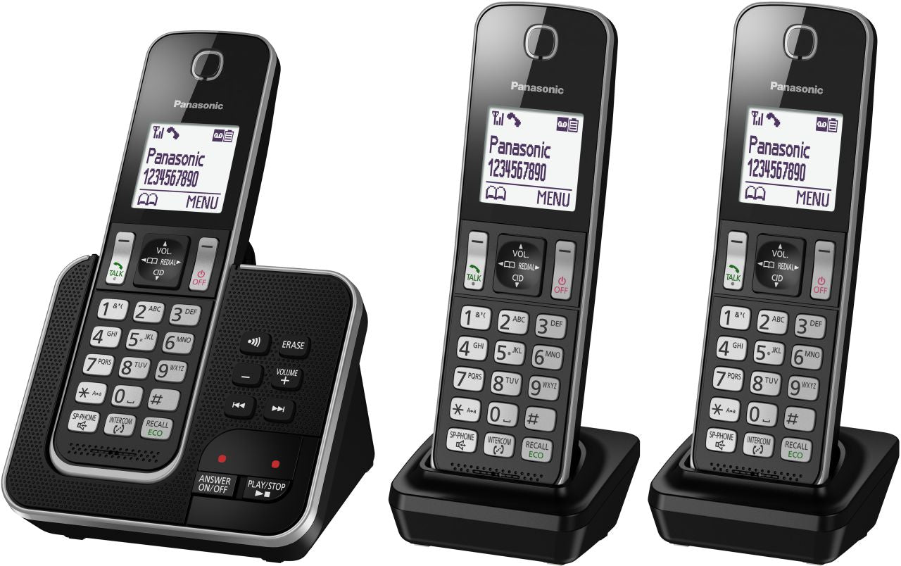 Panasonic - 3 Handset Digital Cordless Phone and Answering System - Black - Wholesales Supply