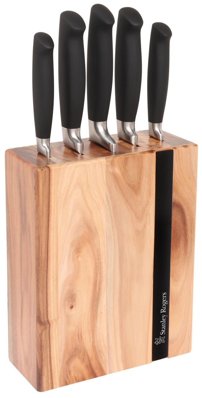 Stanley Rogers - Black Flash Knife Block Set, 6 Piece - Stainless Steel Knives/Wood Block - Wholesales Supply
