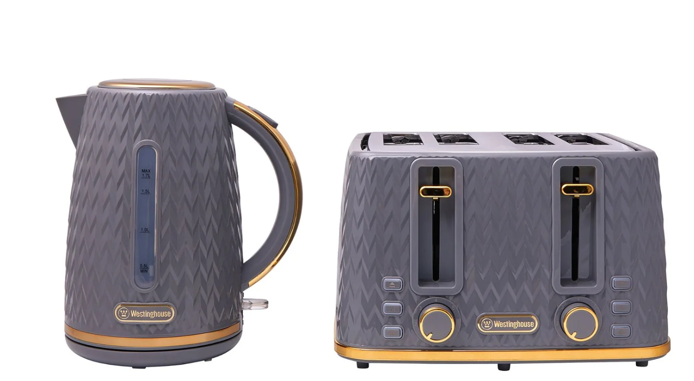 Westinghouse - 1.7L Kettle & 4 Slice Toaster Pack - Grey/Gold - Wholesales Supply