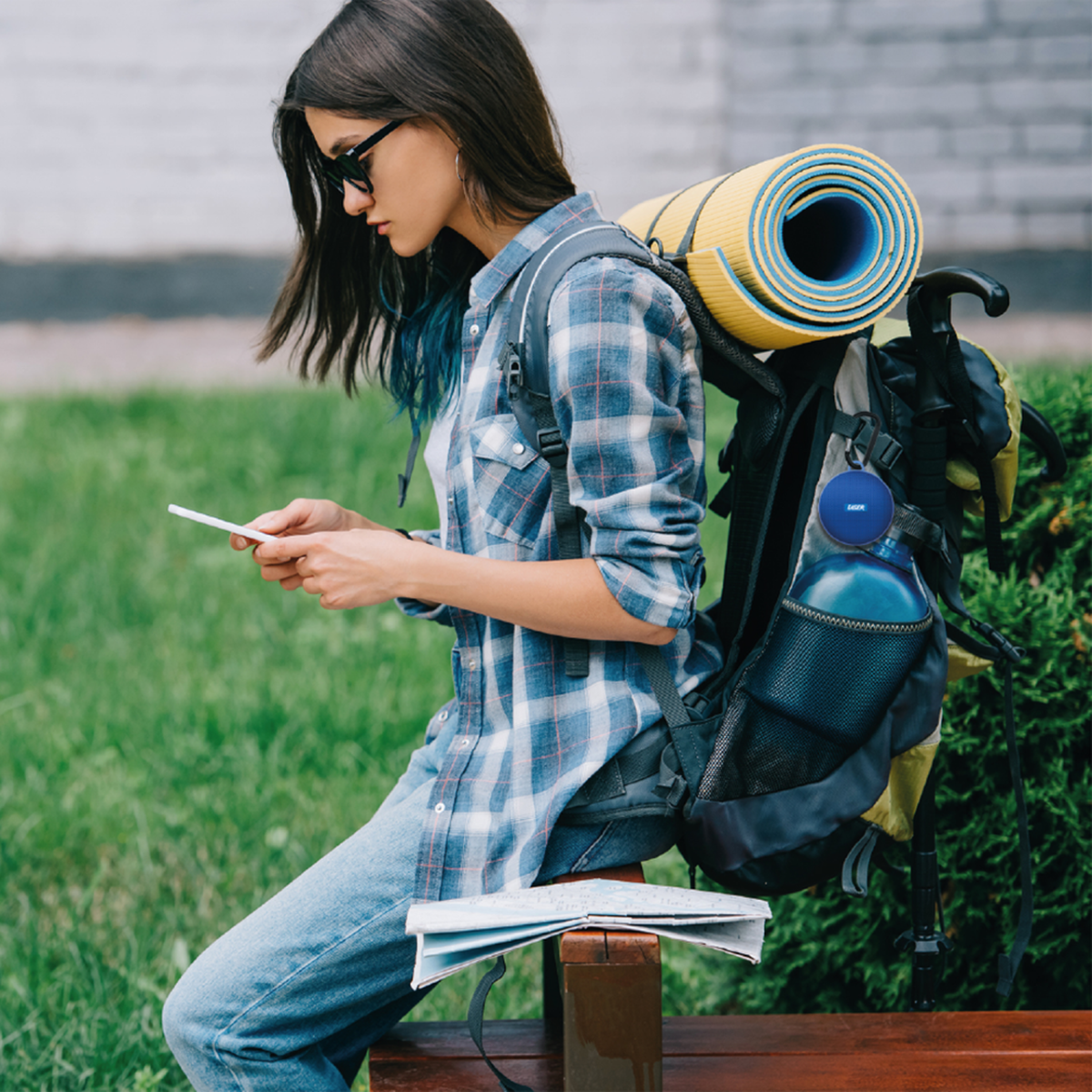 Laser Portable Outdoor Bluetooth Speaker with Bicycle Mount - Blue