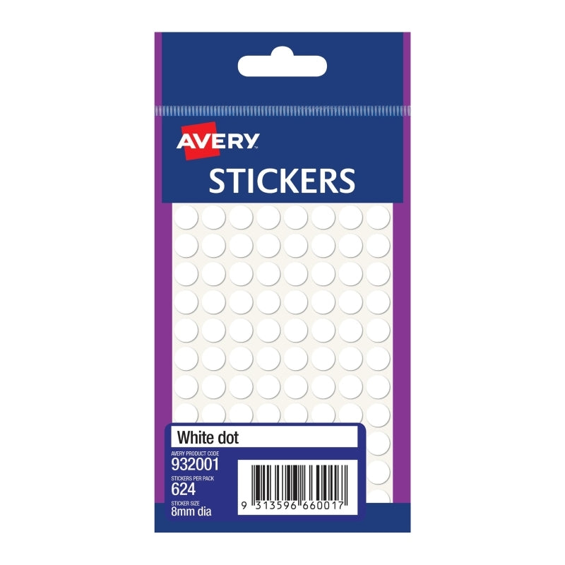 AV White Dot Sticker 8mm Bx10 - Wholesales Supply