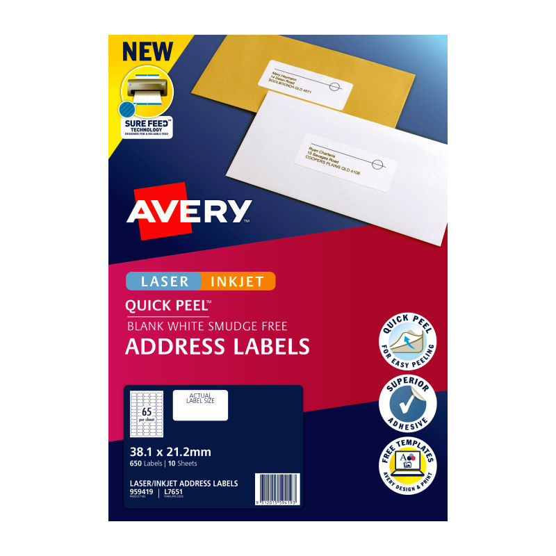 Avery Label QP L7651 65Up Pk10 - Wholesales Supply