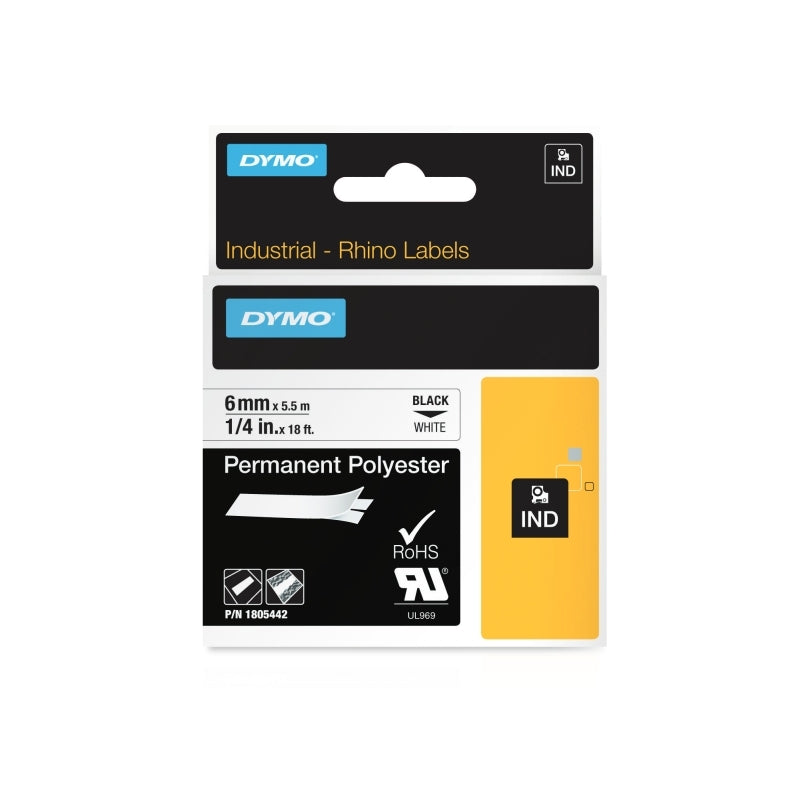 DymoRhino Blk on Wht 6mm Tape - Wholesales Supply