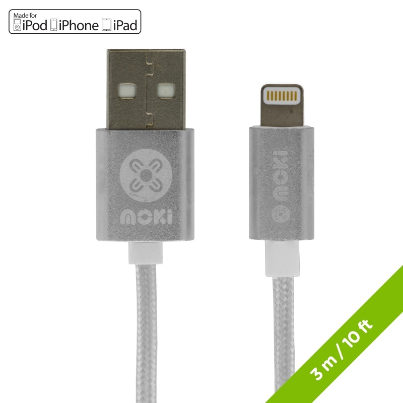 Moki Lightning Cable 3M Silver - Wholesales Supply