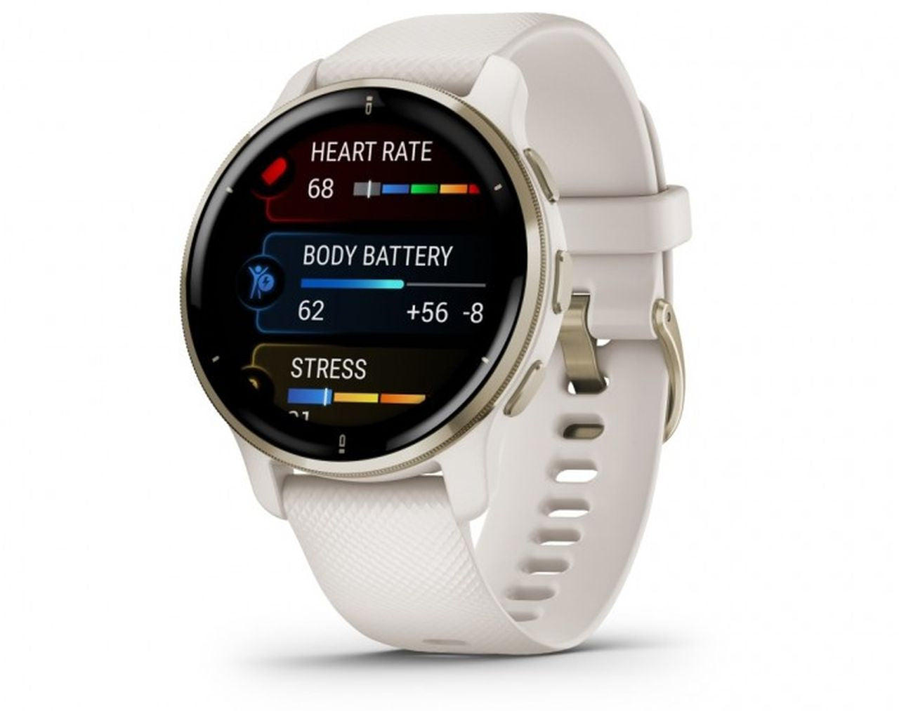 Garmin Venu 2 Plus Fitness Tracker - Cream Gold Bezel with Ivory Case and Silicon Band