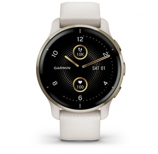 Garmin Venu 2 Plus Fitness Tracker - Cream Gold Bezel with Ivory Case and Silicon Band