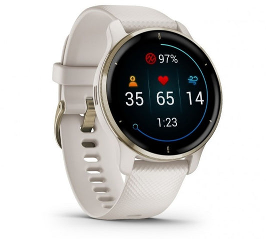 Garmin Venu 2 Plus Fitness Tracker - Cream Gold Bezel with Ivory Case and Silicon Band
