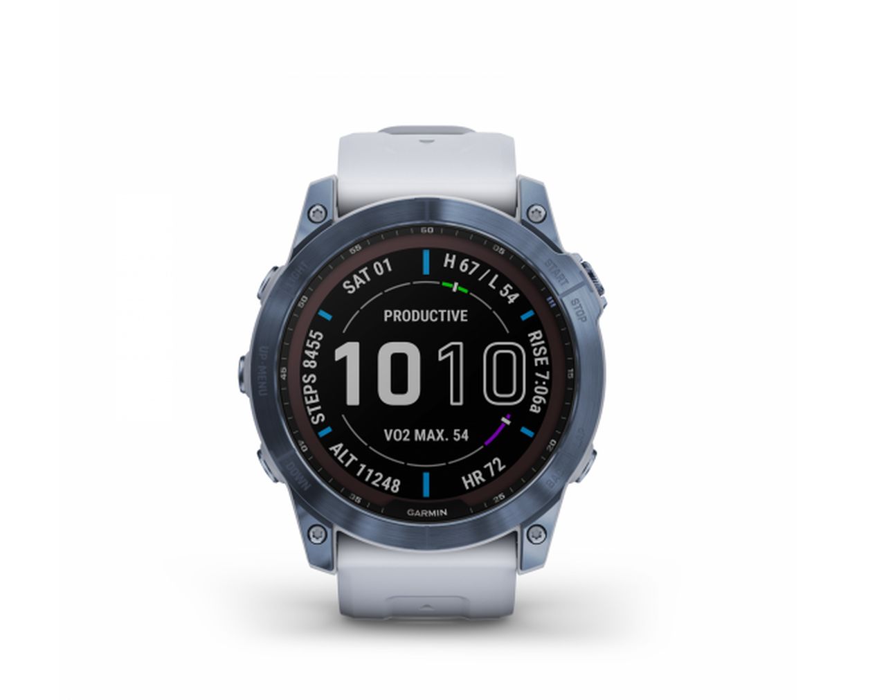Garmin Fenix 7 Sapphire Solar Watch - Mineral Blue Titanium with Whitestone Band