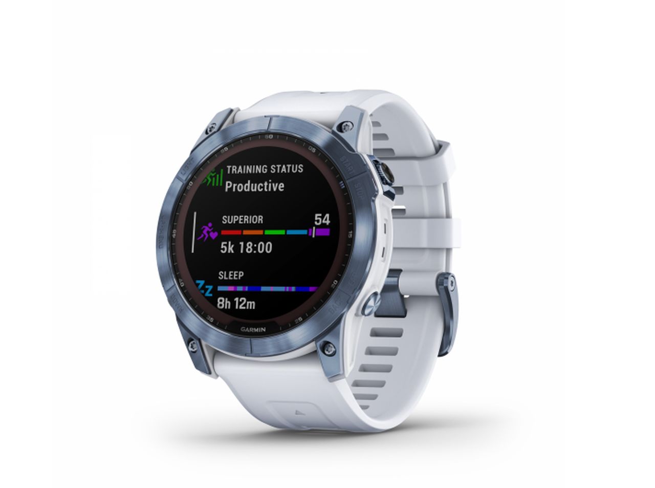 Garmin Fenix 7 Sapphire Solar Watch - Mineral Blue Titanium with Whitestone Band