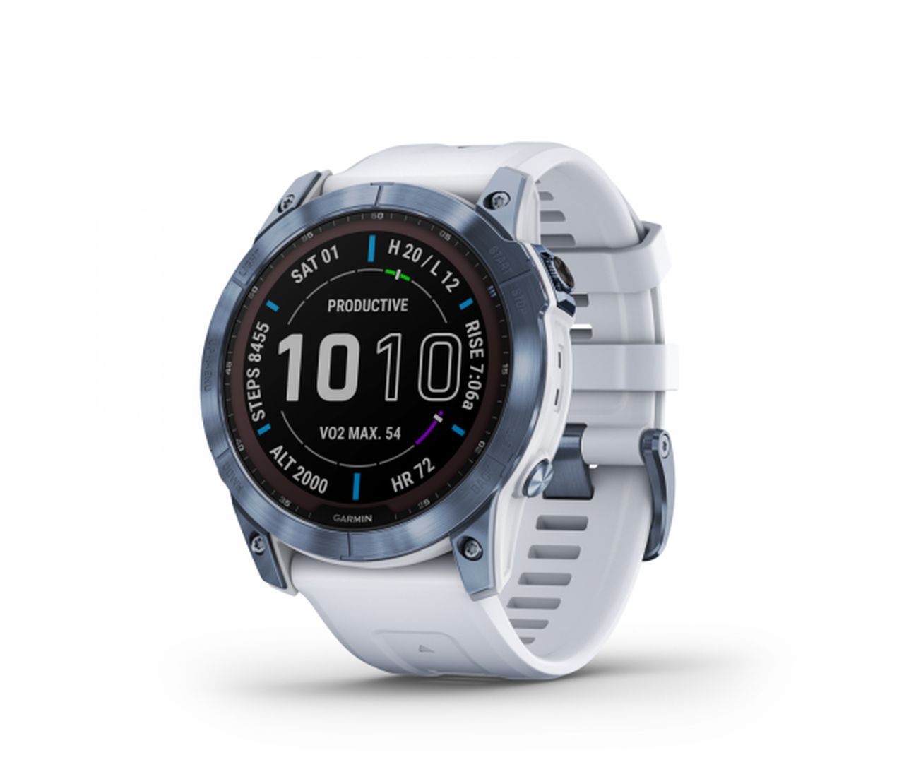 Garmin Fenix 7 Sapphire Solar Watch - Mineral Blue Titanium with Whitestone Band