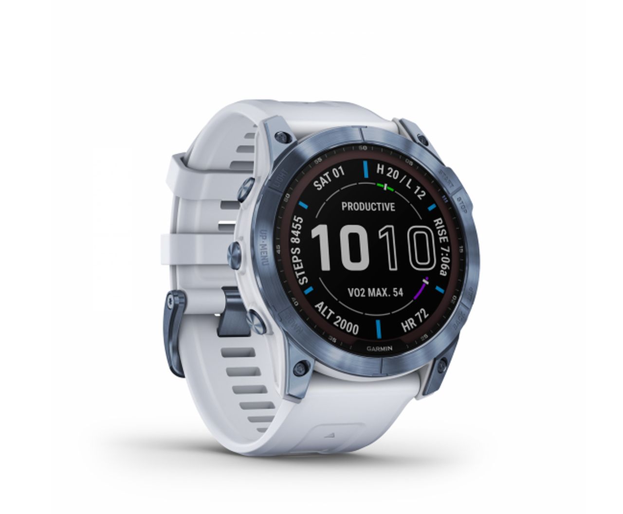 Garmin Fenix 7 Sapphire Solar Watch - Mineral Blue Titanium with Whitestone Band