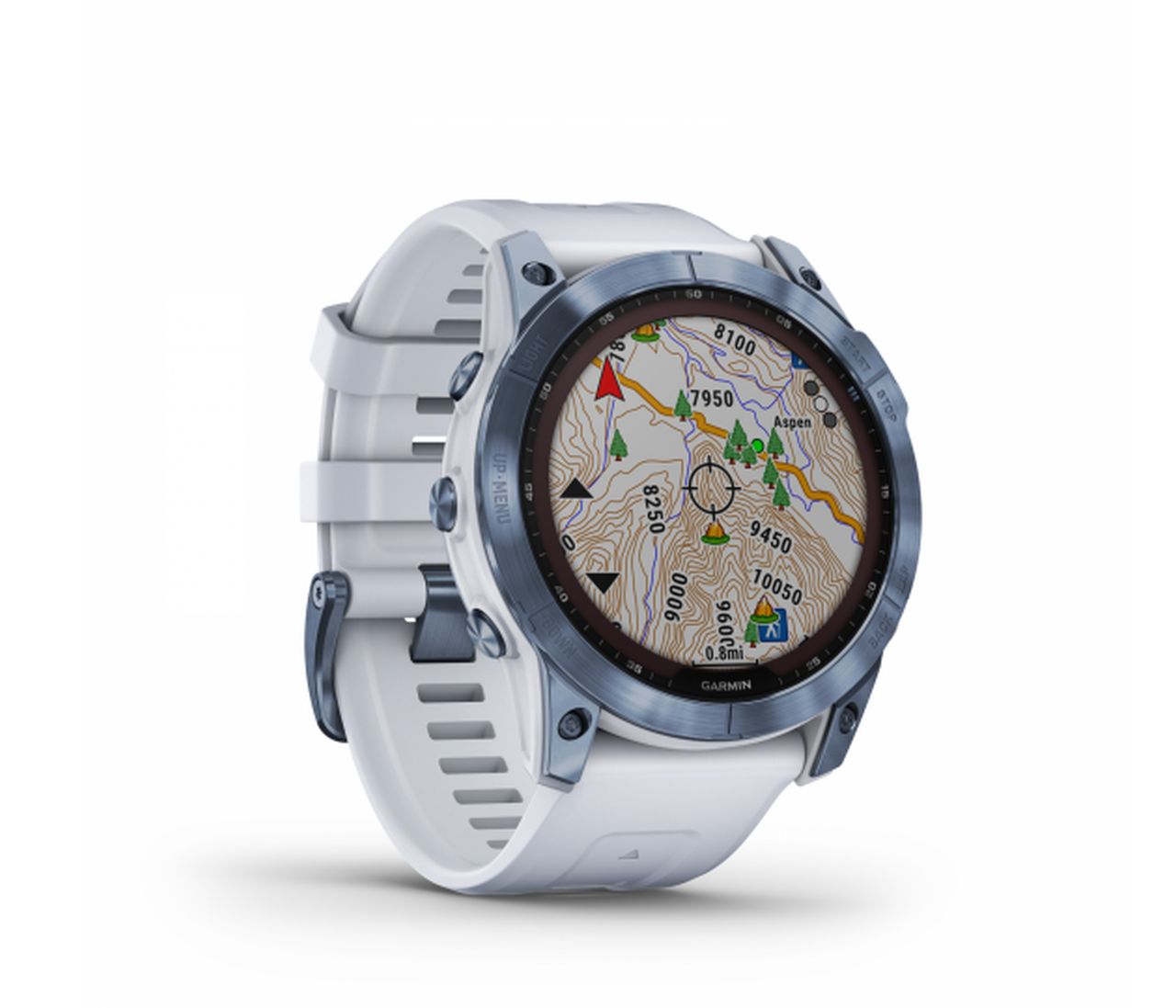 Garmin Fenix 7 Sapphire Solar Watch - Mineral Blue Titanium with Whitestone Band