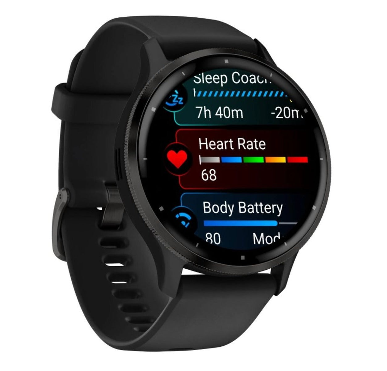 Garmin Venu 3 Sports Watch - Slate Stainless Steel Bezel with Black Case and Silicone Band