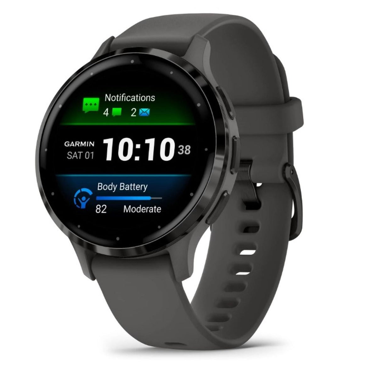 Garmin Venu 3S Sports Watch - Slate Stainless Steel Bezel with Pebble Gray Case and Silicone Band