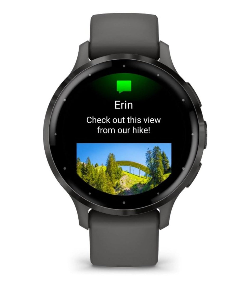 Garmin Venu 3S Sports Watch - Slate Stainless Steel Bezel with Pebble Gray Case and Silicone Band