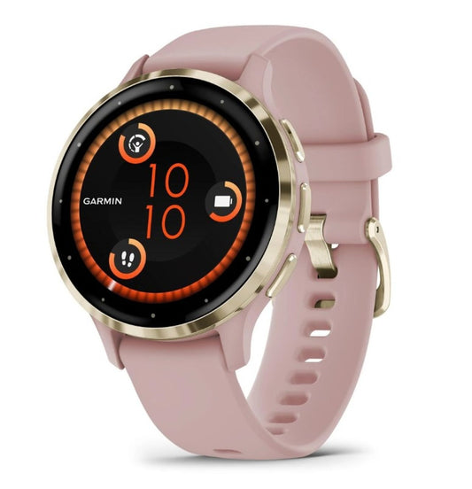 Garmin Venu 3S Sports Watch - Soft Gold Stainless Steel Bezel with Dust Rose Case and Silicone Band