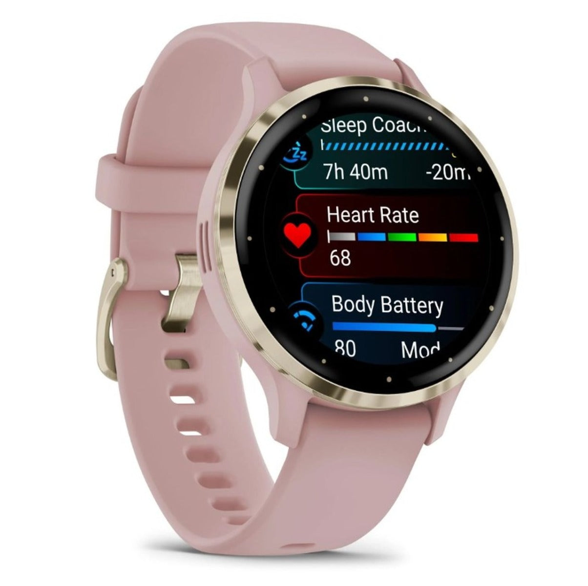Garmin Venu 3S Sports Watch - Soft Gold Stainless Steel Bezel with Dust Rose Case and Silicone Band