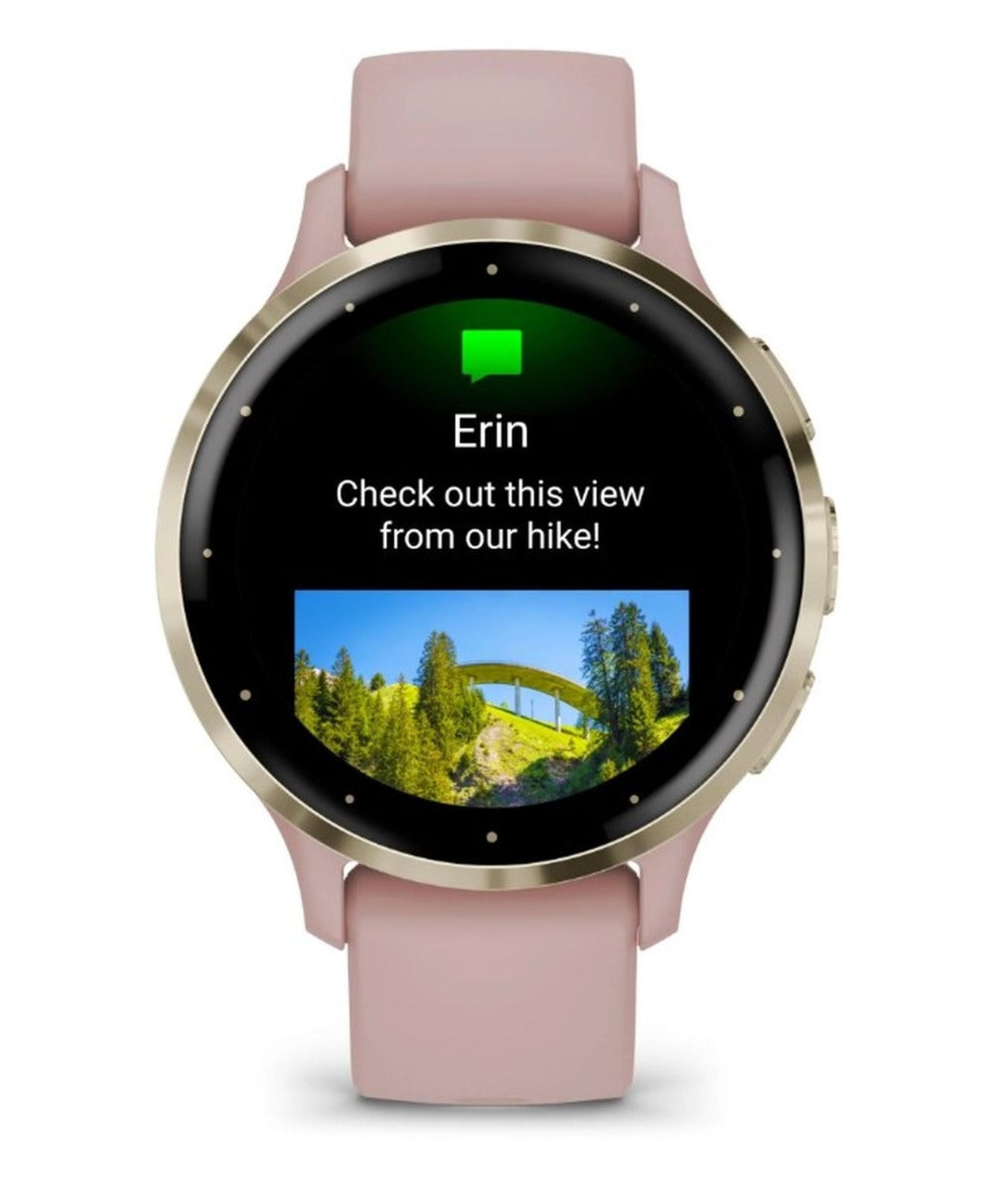 Garmin Venu 3S Sports Watch - Soft Gold Stainless Steel Bezel with Dust Rose Case and Silicone Band