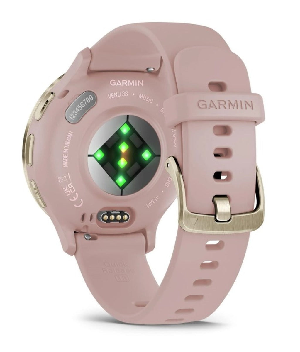 Garmin Venu 3S Sports Watch - Soft Gold Stainless Steel Bezel with Dust Rose Case and Silicone Band