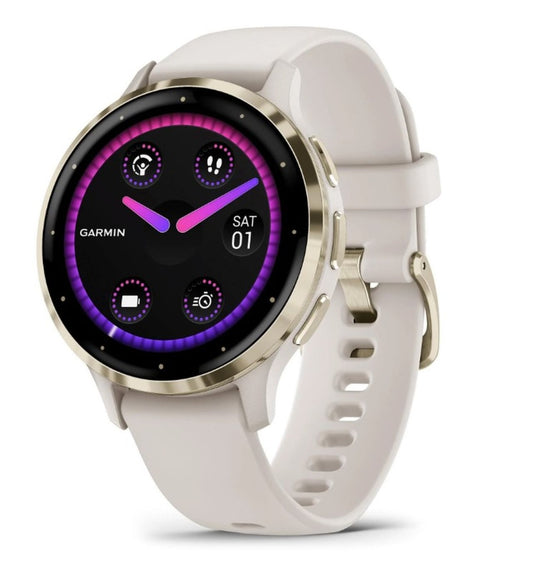Garmin Venu 3S Sports Watch - Soft Gold Stainless Steel Bezel with Ivory Case and Silicone Band