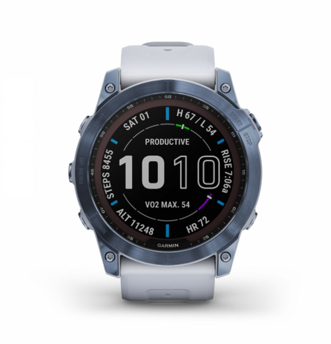 Garmin Fenix 7X Sapphire Solar Watch - Mineral Blue Titanium with Whitestone Band