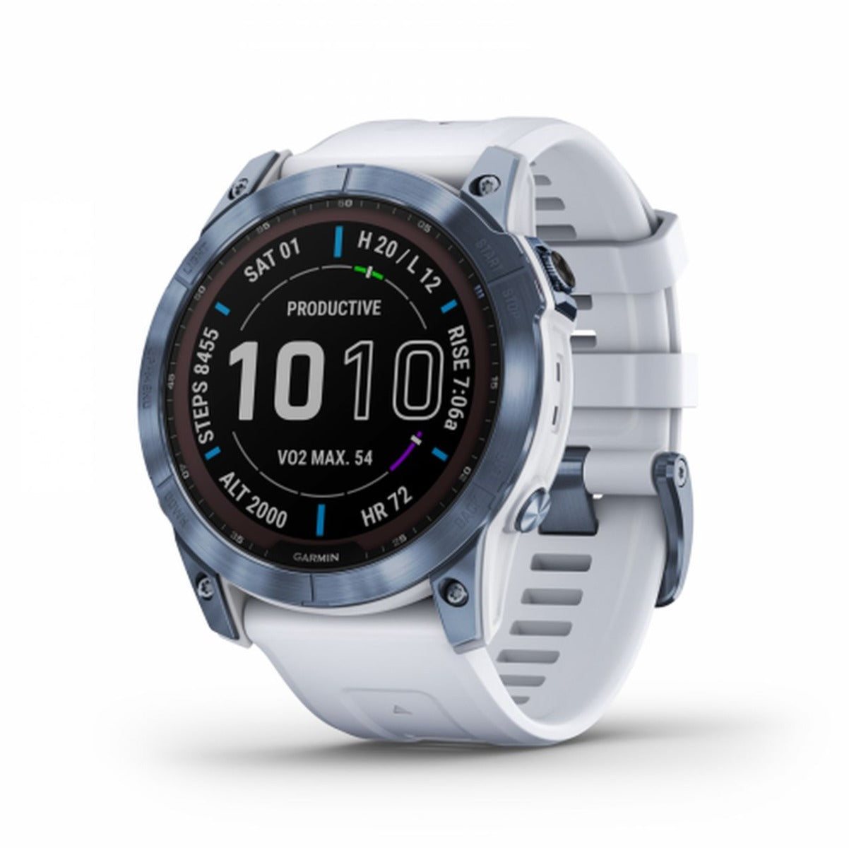 Garmin Fenix 7X Sapphire Solar Watch - Mineral Blue Titanium with Whitestone Band