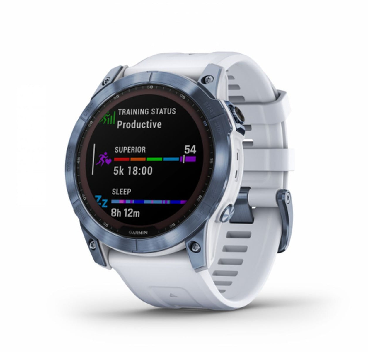 Garmin Fenix 7X Sapphire Solar Watch - Mineral Blue Titanium with Whitestone Band