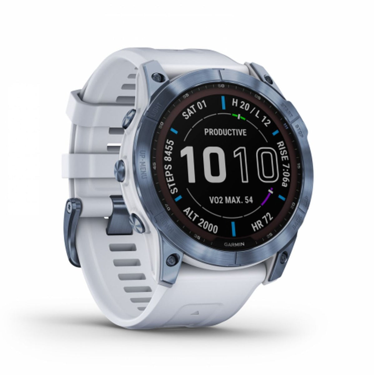 Garmin Fenix 7X Sapphire Solar Watch - Mineral Blue Titanium with Whitestone Band