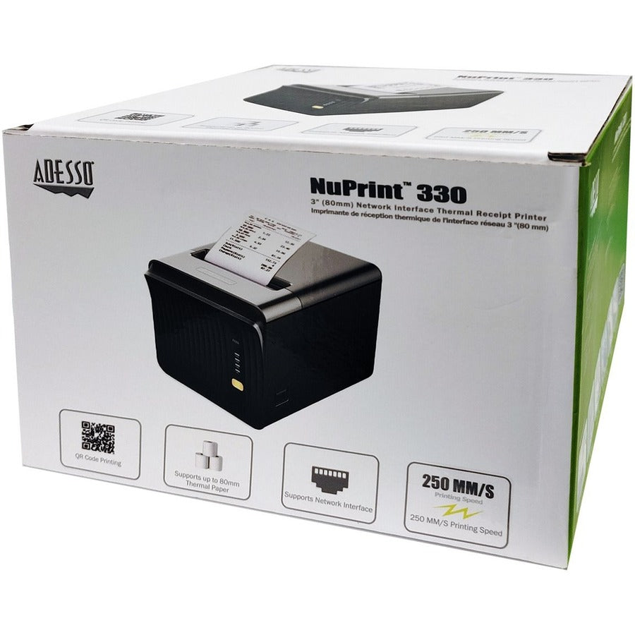 Adesso NuPrint 330 Direct Thermal Printer Network Interface, 3.15"Print Width, USB/Serial/Ethernet, Shock & Splash Proof, Receipt Printing, Windows/Android/iOS Compatible - NUPRINT 330 (1  Year Warranty)