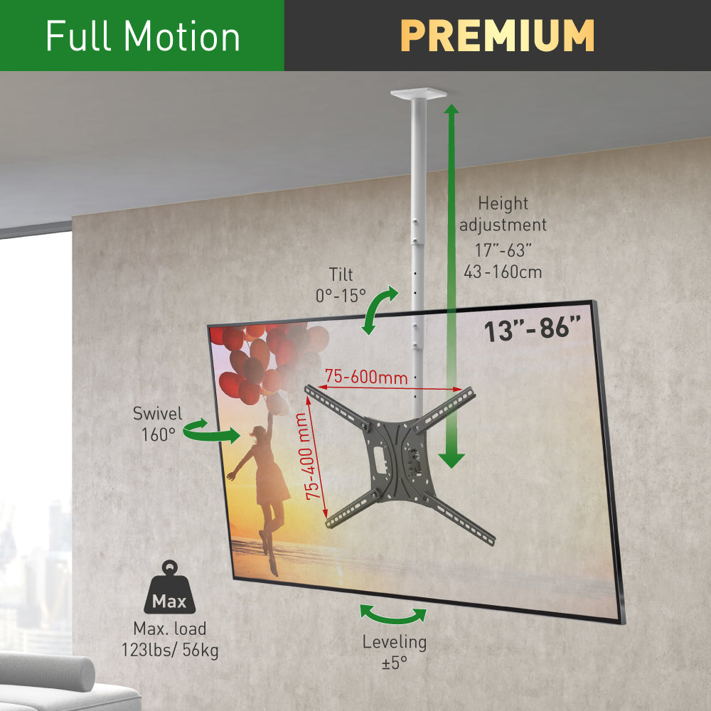 Barkan - 13" - 86" Long TV Ceiling Mount