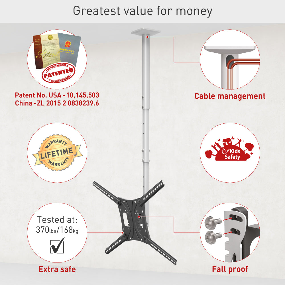 Barkan - 13" - 86" Long TV Ceiling Mount